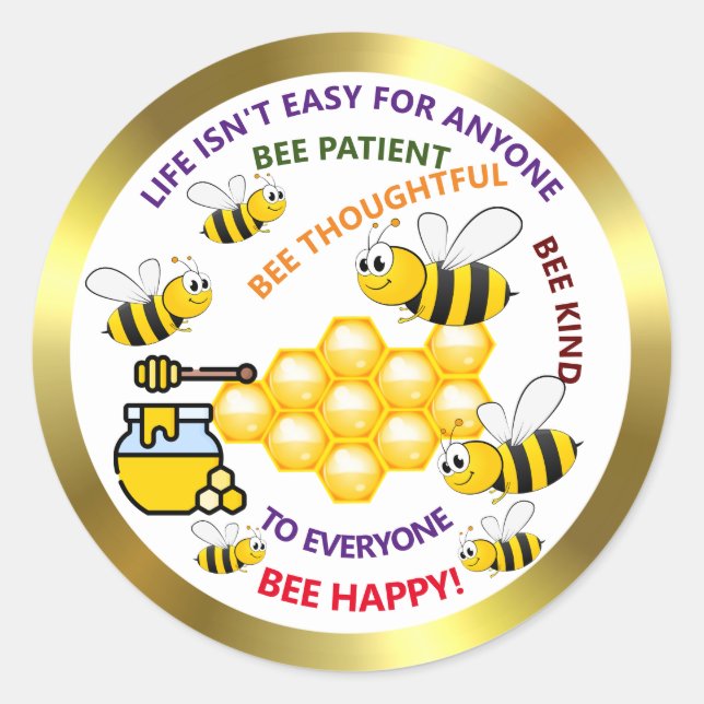 Cute Honeybees Helpful and Happy Classic Round Sticker (Front)