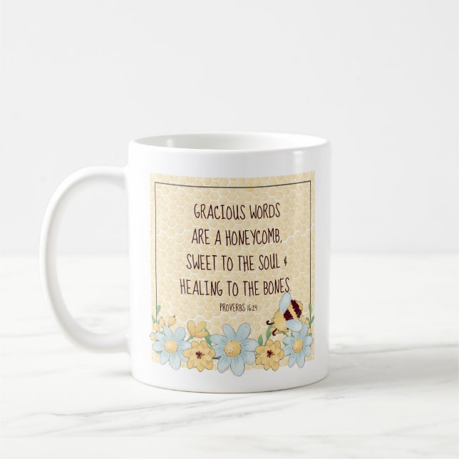 Cute Honeycomb and Bee Bible Verse Coffee Mug (Left)