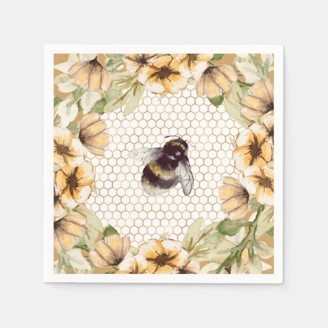 Cute honeycomb and bee floral  napkin (Front)
