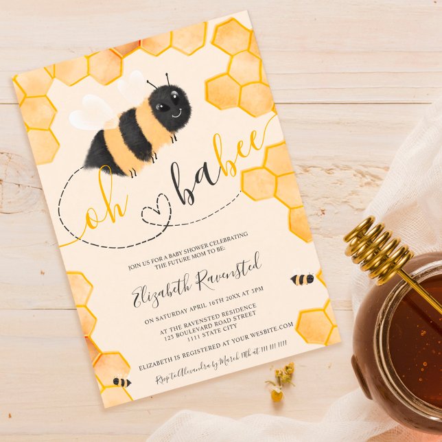 Cute honeycomb bumble bee watercolor baby shower invitation (Creator Uploaded)