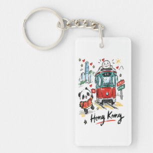 Cute Hong Kong Tram Sketch Art Key Ring