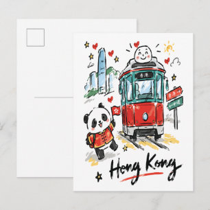 Cute Hong Kong Tram Sketch Art Postcard