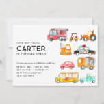 Cute Honk Beep Vroom Transportation Kids Birthday Invitation<br><div class="desc">Cute Honk Beep Vroom Fire Truck Golf Cart Police Car Dump Truck School Bus Construction Crane Transportation Kids Transport Birthday Invitation</div>