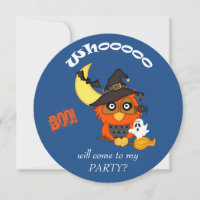 Cute Hoot Owl Halloween Party Invitation