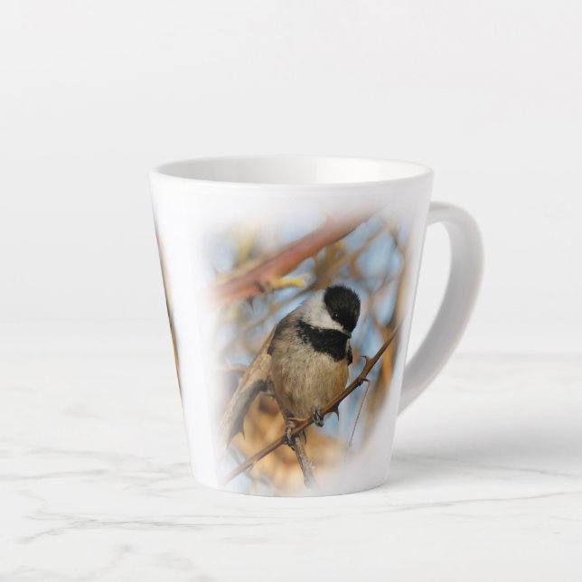 Cute Hopeful Black-Capped Chickadee Songbird Latte Mug (Right Angle)