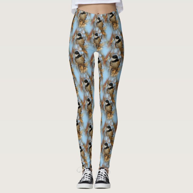 Cute Hopeful Black-Capped Chickadee Songbird Leggings (Front)