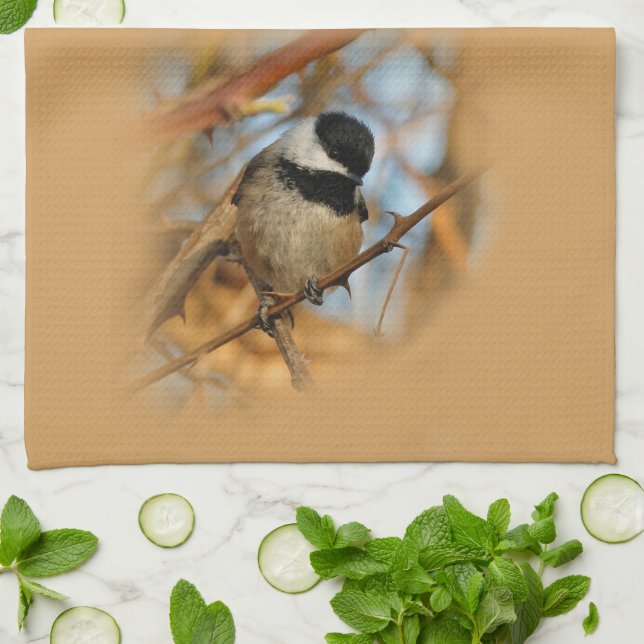 Cute Hopeful Black-Capped Chickadee Songbird Tea Towel (Folded)
