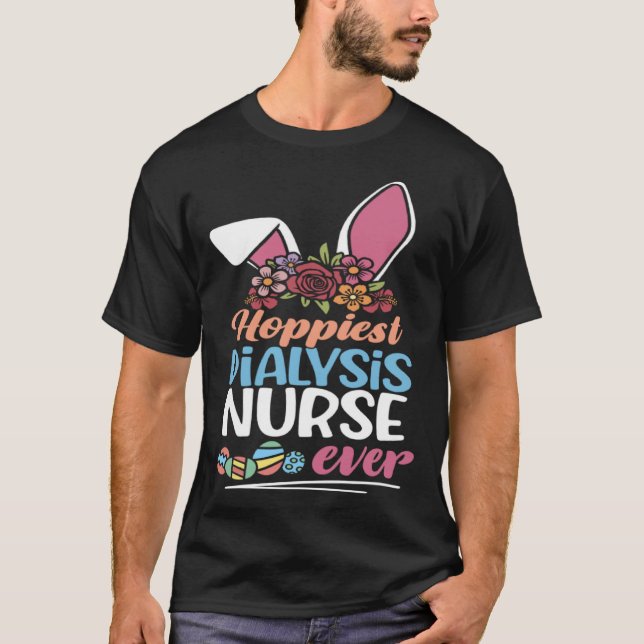 Cute Hoppiest Dialysis Nurse Ever Bunny Ear Red Pl T-Shirt (Front)