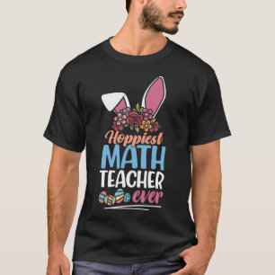 Cute Hoppiest Math Teacher Ever Bunny Ear Red Plai T-Shirt