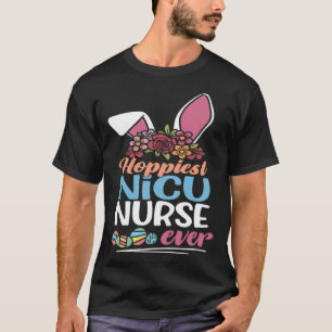 Cute Hoppiest NICU Nurse Ever Bunny Ear Red Plaid  T-Shirt