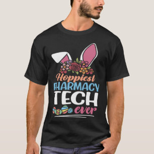 Cute Hoppiest Pharmacy Tech Ever Bunny Ear Red Pla T-Shirt