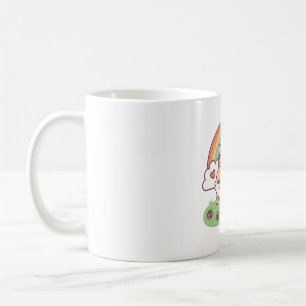 Cute Hopping Rabbit Among The Rainbow And Flowers Coffee Mug