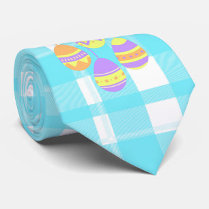 Cute Hoppy Easter Egg Blue Flannel Pattern Tie