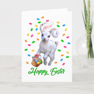 Cute Hoppy Easter Goat Bunny Holiday Card