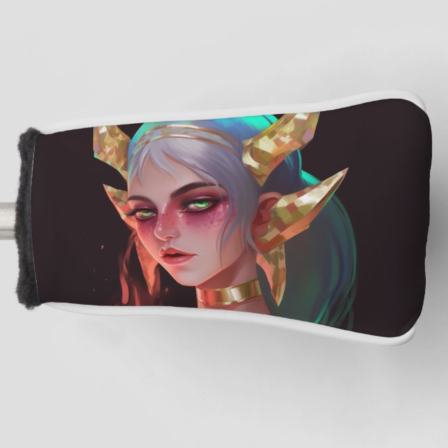 Cute Horned Cyber Demon Girl Golf Head Cover (Front)