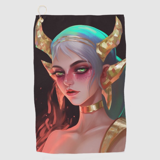 Cute Horned Cyber Demon Girl Golf Towel (Front)