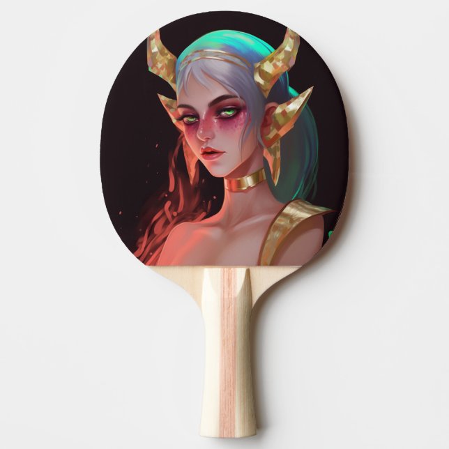 Cute Horned Cyber Demon Girl Ping Pong Paddle (Front)