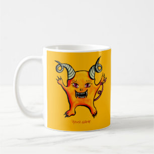 Cute Horned Demon Cartoon Monster Kids Name Coffee Mug