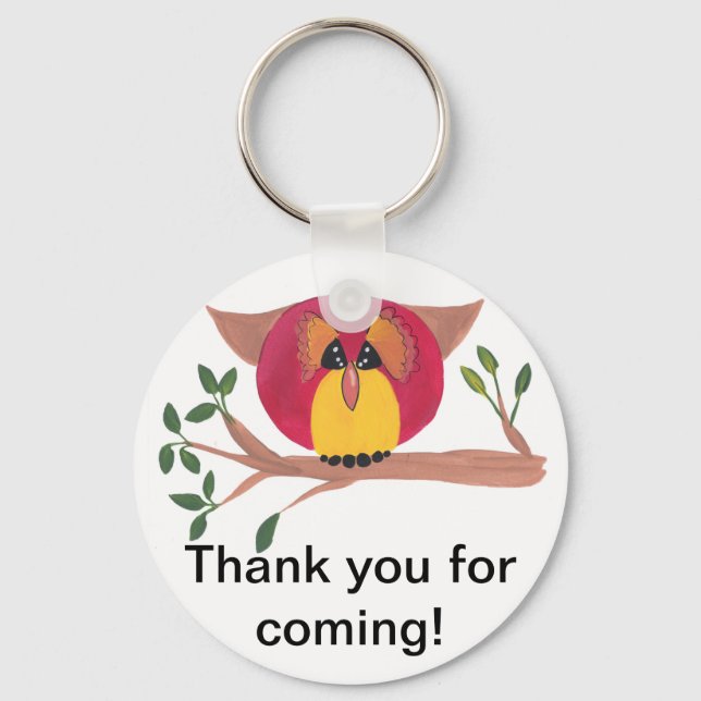 Cute Horned Owl Painting Key Ring (Front)