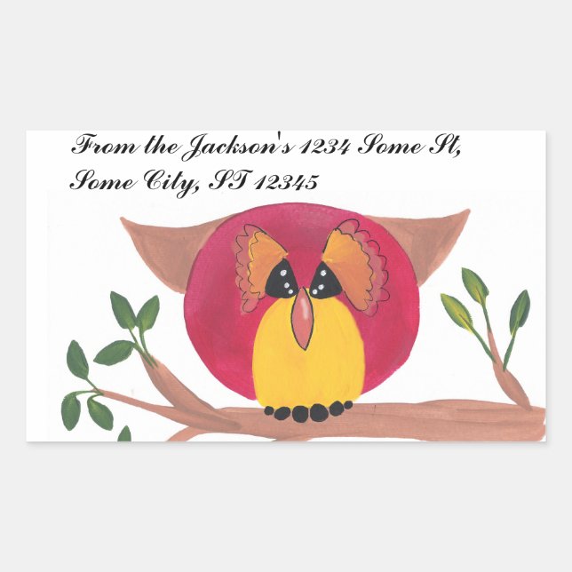 Cute Horned Owl Painting Rectangular Sticker (Front)