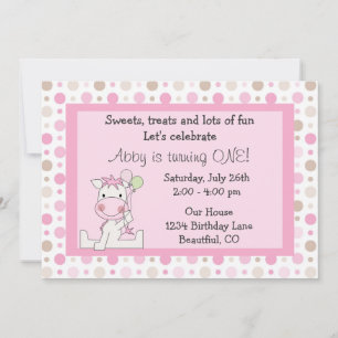 Cute Horse 1st Birthday Invitation for Girls