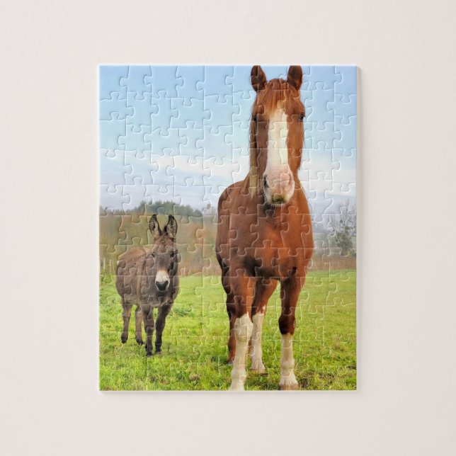 Cute Horse and Donkey Friends Farm Animals Jigsaw Puzzle (Vertical)