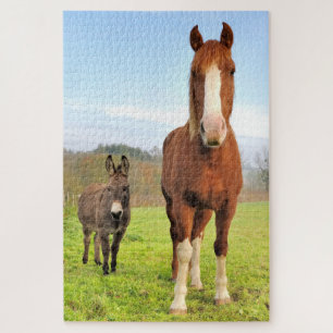 Cute Horse and Donkey Friends Farm Animals Jigsaw Puzzle