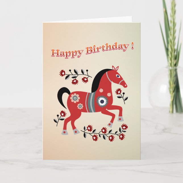 Cute Horse and Flowers - Happy Birthday Card (Front)