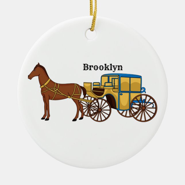 Cute horse and royal carriage illustration ceramic ornament (Front)