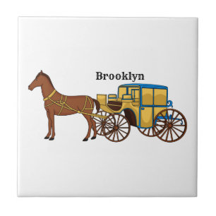 Cute horse and royal carriage illustration ceramic tile