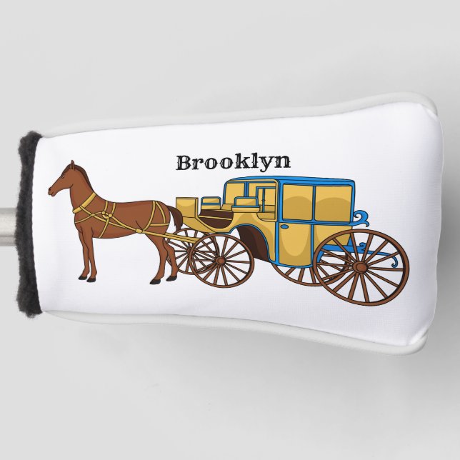 Cute horse and royal carriage illustration golf head cover (Front)