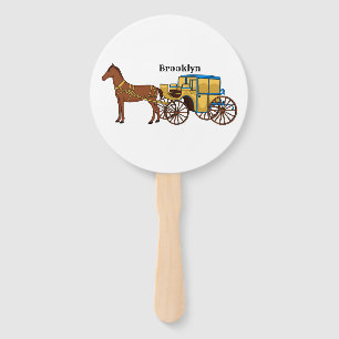 Cute horse and royal carriage illustration hand fan