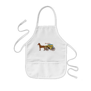 Cute horse and royal carriage illustration kids apron