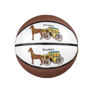 Cute horse and royal carriage illustration mini basketball
