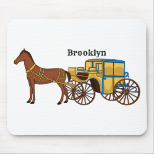 Cute horse and royal carriage illustration mouse pad