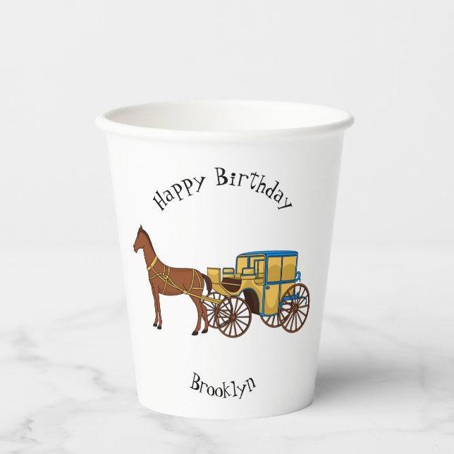 Cute horse and royal carriage illustration  paper cups (Front)