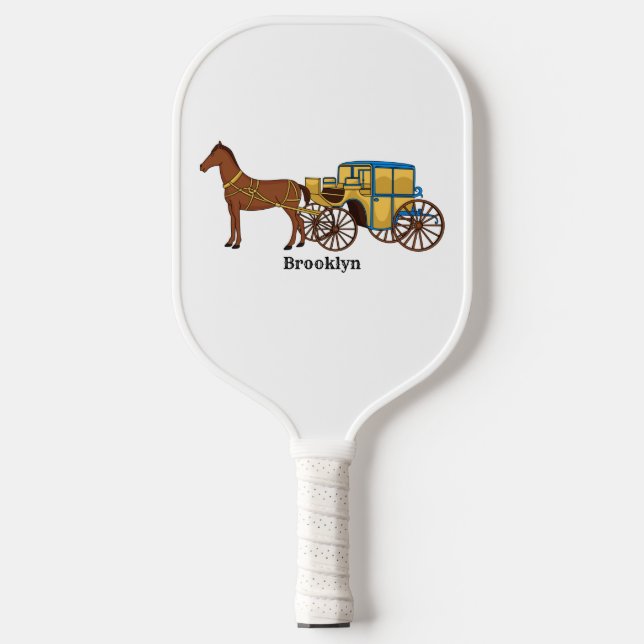 Cute horse and royal carriage illustration  pickleball paddle (Front)