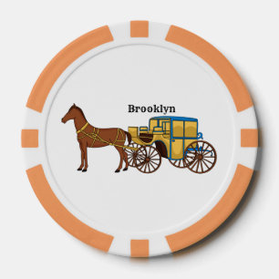 Cute horse and royal carriage illustration poker chips
