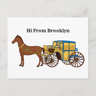 Cute horse and royal carriage illustration postcard