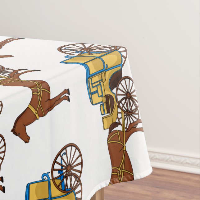Cute horse and royal carriage illustration tablecloth (In Situ)
