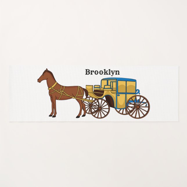 Cute horse and royal carriage illustration yoga mat (Front (Horizontal))