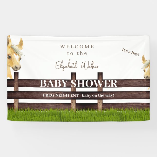 Cute Horse Baby Shower White Welcome Banner (Horizontal)