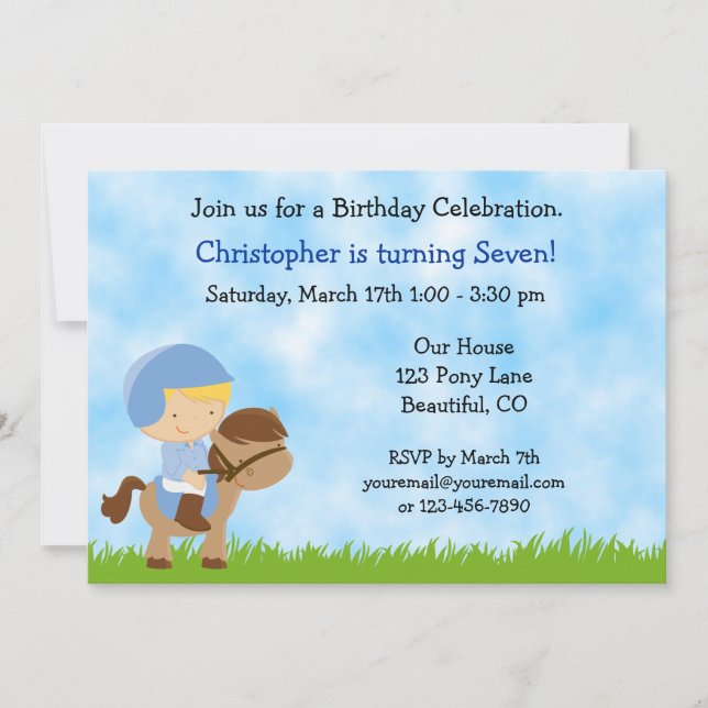 Cute Horse Birthday Invitation for Boys (Front)