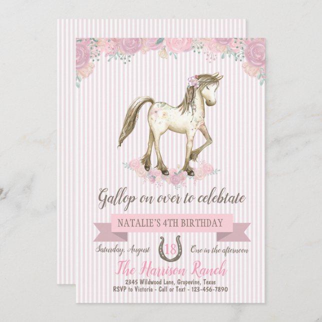 Cute Horse Birthday Party Invitation (Front/Back)