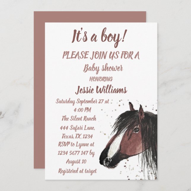 Cute Horse Boho Ranch Baby Boy Western Pony Invitation (Front/Back)