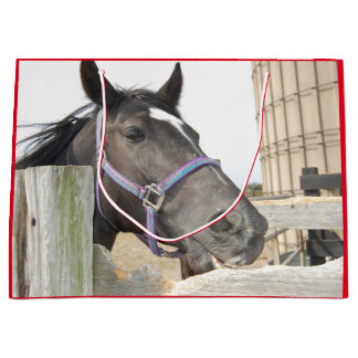 Cute Horse Chewing on a Fence Post Large Gift Bag