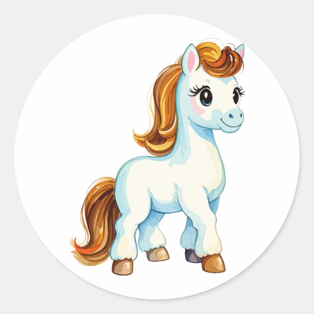 Cute Horse Classic Round Sticker (Front)