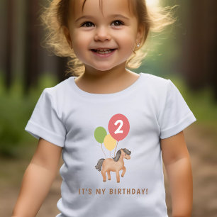Cute Horse Colourful Balloons Custom Age Birthday Toddler T-Shirt