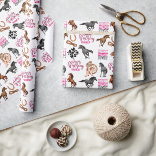 Cute Horse Cowgirl Birthday Wrapping Paper