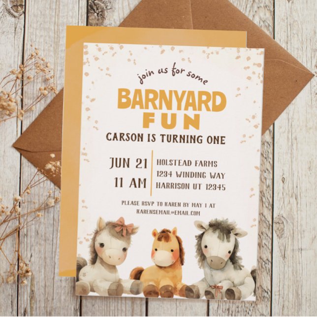 Cute Horse Farm Barnyard First Birthday Invitation (Creator Uploaded)